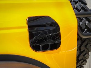 Ford Bronco Fuel Door Cover - Mountain Range Design - Gloss Black Finish Ford Bronco Fuel Door Cover - Mountain Range Design - Gloss Black Finish